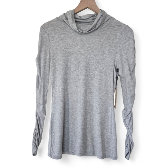 Halogen Gray Turtleneck Long Sleeve Top with Ruched Sleeves | Size XS | NWT - Picture 3 of 9